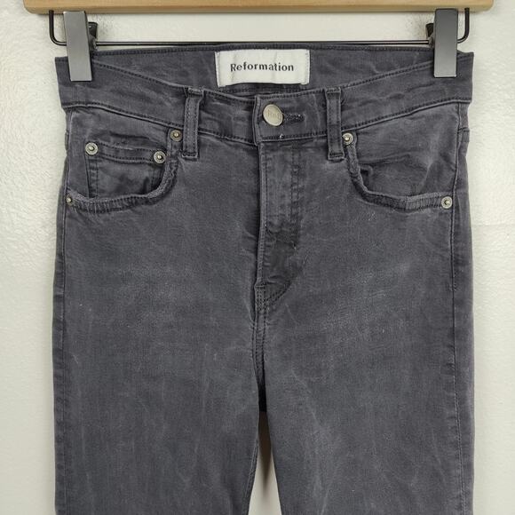 Reformation Flood & Flare Jeans Womens 25 Kick Boot Suez Black Wash Raw Hem - Picture 2 of 10